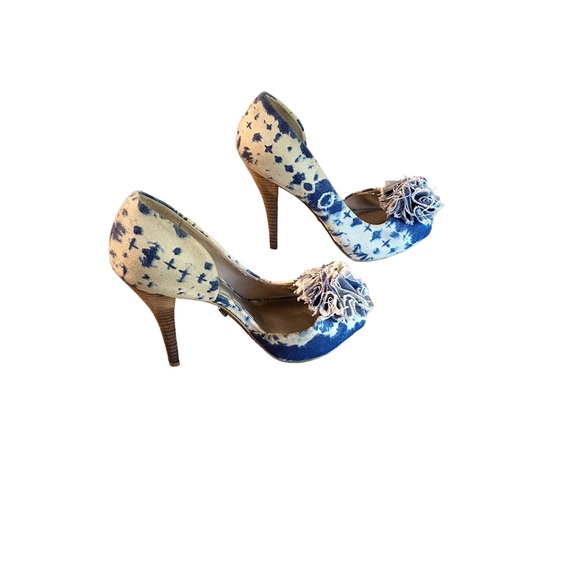 Rachel Rachel Roy Tie Dye Denim Open Toe Pumps - Picture 3 of 6